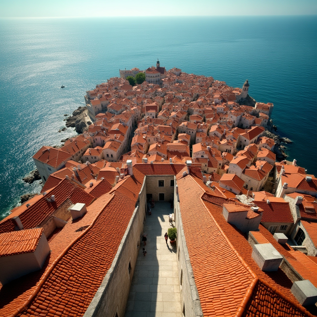 Pogled na stari grad Dubrovnik iz zraka s krova zgrade
